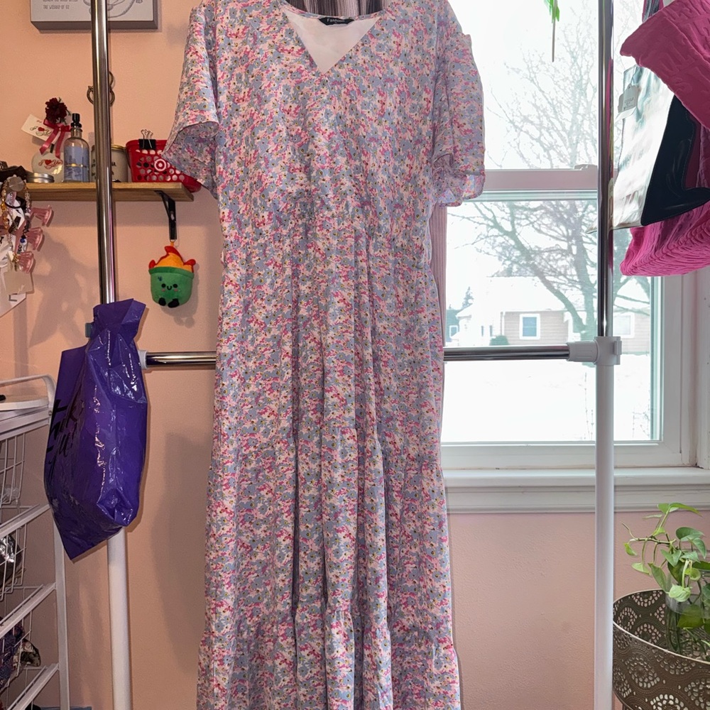 Vibrant Floral V-Neck‎ Dress
